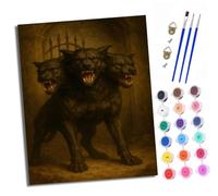 XXHXIE Pintura por números para adultos para principiantes kit Perro de fantasía de tres cabezas con lienzo sin arrugas pinceles y pintura acrílica al óleo（Con marco）para regalo decoración del hogar