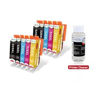 XXINGYULI Cartucho de Tinta Compatible PGI 525XL CLI 526XL para impresoras IP4850 IP4950 IX6550 MG5150 MG5250 MG5350(10PCS - Cleaner)