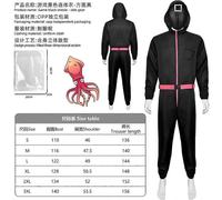 (XXL Adult,Game Black Jumpsuit + Square Mask)Kid Adult Squid Red Jumpsuit Villain Uniform Mask Halloween Cosplay Costume Game