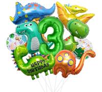 XXL decoración de cumpleaños de dinosaurios niños, 3 años dinosaurio globo de papel de aluminio, globos verdes dino, número globo 3 para dinosaurio jurásico niños fiesta de la selva de cumpleaños
