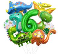 XXL decoración de cumpleaños de dinosaurios niños, 4 años dinosaurio globo de papel de aluminio, globos verdes dino, número globo 6 para dinosaurio jurásico niños fiesta de la selva de cumpleaños