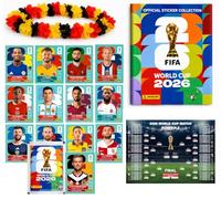 XXL Kit Inicial Fan Copa Mundial 2026 - Álbum Original Panini, Calendario de Partidos + Collar de Flores Alemania, Bundle Fan XXL (1 Sobre / 13 Stickers)