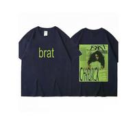(XXL,Navy Blue)Charli Xcx Brat 2024 New Album Graphic Tshirt Men Women Fashion Vintage Popular T-shirt Cotton Casual Loose T-shirts Streetwear
