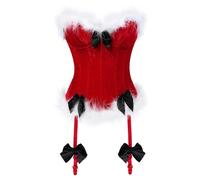 (XXL,Red)Christmas Lingeries Corset Top Christmas Outfits for Womens Red Corset Lingeries with Feathers Trims & Bowknot Red XL