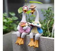 xxtd Adornos De Jardín Al Aire Libre De Pato Lectura Pareja Animales Escultura Decoraciones 22 Cm Par De Patos Resina Regalo Interior Y Patio Decoración Estatuas
