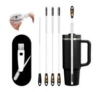XXunivsun Cepillo Limpia Pajitas Extra Largo 38 cm, 5 Pcs para Stanley 40oz | 4 Cepillos de 6/8/10/12 mm y Cepillo 3 en 1 para Tapas, Kit de Limpieza para Vasos de 20-40 oz, Owala y Yeti Negro