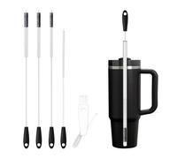 XXunivsun Juego de cepillas de Paja de 4 tamaños, cepilla de Limpieza y cepilla 3 en 1, extralargo para pajas Stanley y Metal, pajas para Batidos y Vasos, Flexible (Negro)