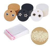 XXUOD Juego de 600 tarjetas de exhibición de aretes, 150 piezas de cartón redondo de 3 colores con 150 bolsas autosellantes y 300 piezas de respaldos de aretes para aretes y aretes