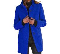xxxiticat Abrigo de mujer de mezcla de lana, de una sola fila, con cuello alto, cálido, largo, blazer, abrigo de lana con bolsillos S-3XL, azul zafiro, S