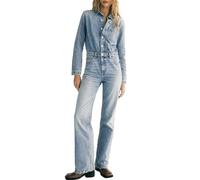xxxiticat Mono vaquero de manga larga para mujer, corte ajustado, mono vaquero, traje de pantalón, azul, S