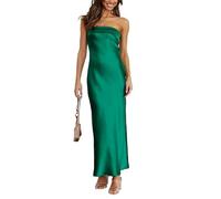xxxiticat Vestido largo de satén para mujer, sexy, sin espalda, corte formal, boda, invitado de noche, fiesta, verde-2, S