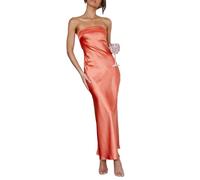 xxxiticat Vestido largo de satén para mujer, sexy, sin espalda, corte formal, boda, invitado de noche, fiesta, naranja, S