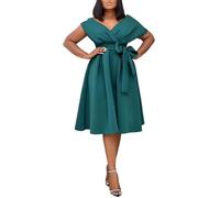 xxxiticat - Vestido midi de satén para mujer, con hombros descubiertos, línea A, para invitada de boda, fiesta o cóctel, formal para graduación, verde, 3XL