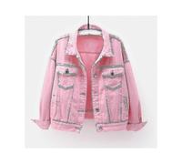 (XXXL,Pink)Women Spring And Autumn Coats Warm Solid Long Sleeve Denim Jacket Outerwear 0619