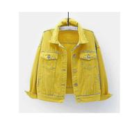 (XXXL,Yellow)Women Spring And Autumn Coats Warm Solid Long Sleeve Denim Jacket Outerwear 0619