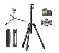 XXZU 180cm Trípode Cámara, Trípode Ligero para Cámara DSLR, Tripode Portátil para Movil, Tripode de Viaje de Aluminio con Rótula de 360° y Tornillo de 1/4" para Camara/Teléfono/Anillos de Luz
