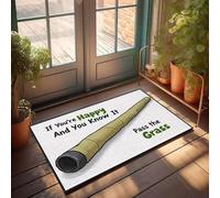 XYBH Accesorios de garaje para cueva de hombre con texto en inglés "If You'Re Happy And You Know It, Pass The Grass. Felpudo para decoración de porche o sala de juegos (65 x 90 cm)