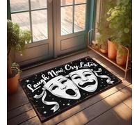 XYBH Accesorios de garaje para hombre, cueva, ríe ahora, llora más tarde, comedia, tragedia, máscaras, felpudo, decoración de porche, muebles de sala de juegos (50 x 80 cm)