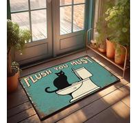XYBH Alfombra de otoño para puerta delantera, un gato negro se sienta en un inodoro con las palabras "Flush You Must Above It", divertida decoración de patio para hombres (65 x 90 cm)