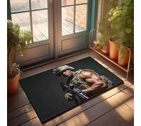XYBH Alfombras de baño rústicas con un soldado con equipo de camuflaje sosteniendo un rifle de asalto. Felpudo decorativo para habitación o sala de juegos (50 x 80 cm)
