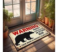 XYBH Alfombrillas de otoño para puerta delantera al aire libre, advertencia: propiedad protegida por un oso de ataque. Juego de tapetes de baño para decoración de otoño para el porche del hogar (50 x