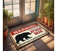 XYBH Alfombrillas de otoño para puerta delantera al aire libre, advertencia: propiedad protegida por un oso de ataque. Juego de tapetes de baño para decoración de otoño para el porche del hogar (50 x