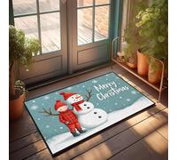 XYBH Alfombrillas de otoño para puerta delantera, un niño con ropa roja se coloca junto a un muñeco de nieve en un día nevado. Felpudo de entrada, tapetes para el suelo para la casa (40 x 60 cm)
