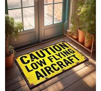 XYBH Alfombrillas para puerta delantera para entrada al aire libre. Precaución: felpudo de avión de vuelo bajo para bar, hombre, decoración de cueva, cosas divertidas (50 x 80 cm)