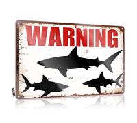 XYBH Decor For Man Cave Warning: Sharks In The Area Cartel de estaño para exteriores y letreros decorativos para habitación (20 x 30 cm)