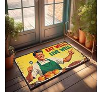XYBH Decoración de cueva de hombre con texto en inglés "Eat Well, Live Well". Felpudo para dormitorio, accesorios divertidos (40 x 60 cm)