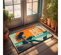 XYBH Decoración para el hogar, sirena, sentada en una roca, con puesta de sol en el océano detrás de ella, felpudo para decoración del hogar y la habitación de los niños (65 x 90 cm)