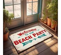 XYBH Divertido felpudo para puerta delantera, bienvenido a nuestra fiesta en la playa. Bebidas y juegos. Felpudo para hombre, cueva, regalos para decoración del hogar (40 x 60 cm)