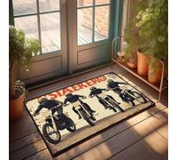 XYBH Divertidos felpudos para puerta delantera, póster vintage de motocross con cuatro jinetes. Felpudo para interiores y exteriores, decoración de otoño para puerta delantera (65 x 90 cm)