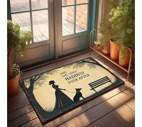 XYBH Divertidos felpudos para puerta delantera, una mujer pasea a su perro en un parque con árboles y un banco. Felpudo para interiores y otoño, decoración de otoño para puerta delantera (50 x 80 cm)
