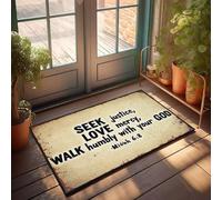 XYBH Felpudo con texto en inglés «Knock Before Entering Door» (busca justicia, amor misericordia, camina humildemente con tu dios). Felpudo de bienvenida de invierno (50 x 80 cm)
