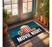 XYBH Felpudo con texto en inglés "Knock Before Enterter" (noche de película) con palomitas de maíz y carrete de película. Felpudo de bienvenida de invierno (40 x 60 cm)