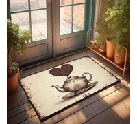 XYBH Felpudo de bienvenida al aire libre con texto en inglés "Hello A Heart-Shaped Cloud Of Tea Leaves Rises From A Vintage Teapot". Felpudo divertido con zapatos Tiki Bar Decorations (65 x 90 cm)