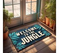 XYBH Felpudo de bienvenida liso con texto en inglés "Welcome To The Jungle", tapete de baño, decoración de bar para el hogar (50 x 80 cm)