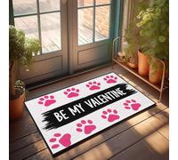 XYBH Felpudo de bienvenida para el aula, diseño de huellas rosas con texto en inglés "Be My Valentine", tapete antideslizante para el otoño al aire libre (50 x 80 cm)