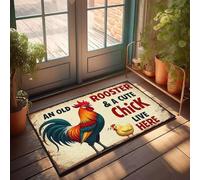 XYBH Felpudo de bienvenida para el aula, un viejo gallo y una linda chica vive aquí. Felpudo de baño antideslizante para el otoño al aire libre (50 x 80 cm)