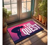 XYBH Felpudo de bienvenida para entrada al aire libre, Hello A Silhouette Of A Person Bending Over With The Words The Quest In Bold Felpudo con zapatos divertidos, decoración de barra Tiki (50 x 80 cm