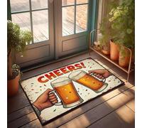 XYBH Felpudo divertido al aire libre con dos manos sosteniendo tazas de cerveza con la palabra "Cheers! Above Them". Felpudo para decoración de bar deportivo (40 x 60 cm)