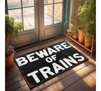 XYBH Felpudo para puerta delantera de otoño con cuidado con los trenes. Felpudo divertido para decoración del hogar y sala de juegos (40 x 60 cm)