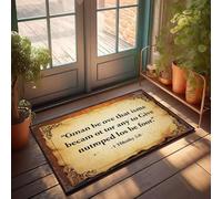XYBH Felpudo para puerta delantera de otoño con texto en inglés "God Is Great, For He Became Poor To Make Us Rich Felpudo divertido para decoración del hogar y sala de juegos (50 x 80 cm)
