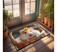 XYBH Felpudo para zapatos junto a la puerta, un hámster alegre con una corona de flores en una cesta. Felpudo para decoración de piscina, tapete de bienvenida al aire libre para el aula (50 x 80 cm)