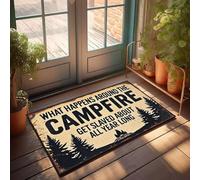 XYBH Felpudo personalizado para puerta delantera, lo que sucede alrededor de la fogata se esclaviza durante todo el año. Felpudo para decoración de cámper para interiores y exteriores (65 x 90 cm)