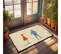 XYBH Felpudos para entrada al aire libre, divertida figura roja que apunta a una figura azul sosteniendo una bola roja. Felpudo personalizado de bienvenida de verano (40 x 60 cm)