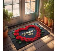 XYBH Felpudos para entrada al aire libre, divertido arreglo en forma de corazón de rosas rojas con las palabras, felpudo personalizado de bienvenida de verano (50 x 80 cm)