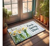 XYBH Funny Sogns Fresh Spring Vibes with Daisies. Felpudo divertido para decoración de habitación, alfombras de otoño para exteriores (40 x 60 cm)