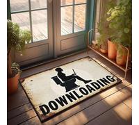 XYBH Home Sweet Apartment Felpudo con texto en inglés "A person is sitting on a toilet using a laptop with the word downloading below it", felpudo genial para niños, alfombras para cocina (50 x 80 cm)